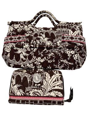 Vera Bradley Retired Imperial Toile Fabric Handbag & Wallet Set Pagoda Pattern